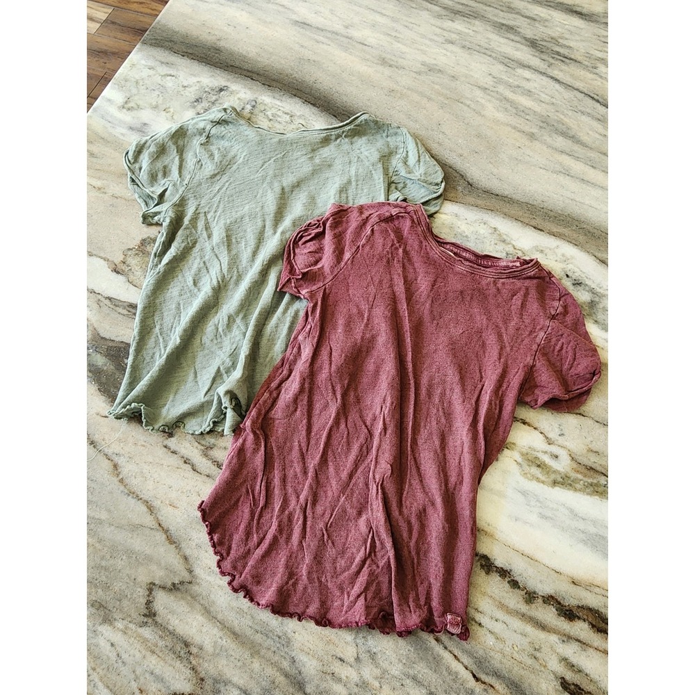 We The Free Free People Womens Small Short Sleeve Lettuce Edge Tee Bundle 2 Pack